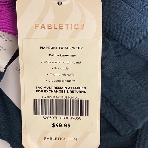 Fabletics PIA Front Twist Wide Elastic Bottom Band Thumbhole Cuffs Cropped L - Picture 12 of 15